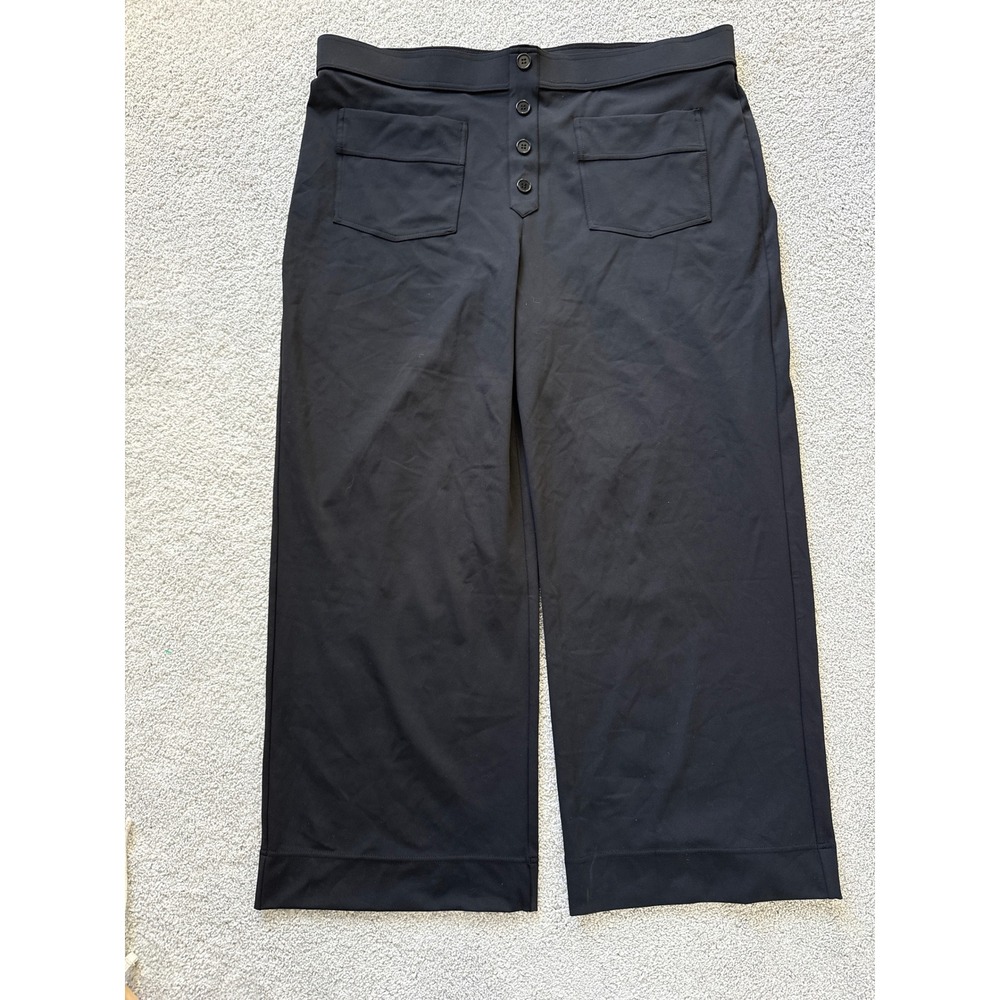 Halara Black Wide Leg Cropped Pants Petite 2X Button Fly High Waist Stretch NEW